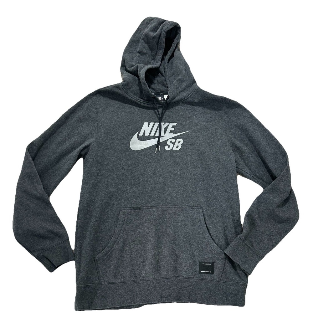 Nike SB Hoodie Men's M Gray Logo Skateboarding‎ Pullover Sweatshirt Fleece